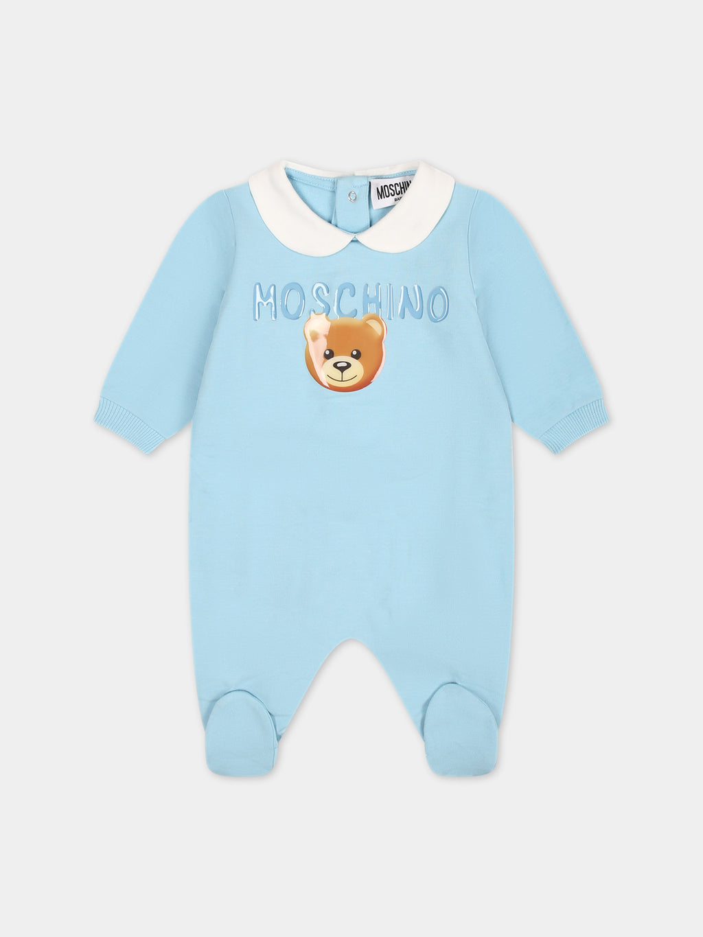 Tutina celeste per neonato con Teddy Bear e logo